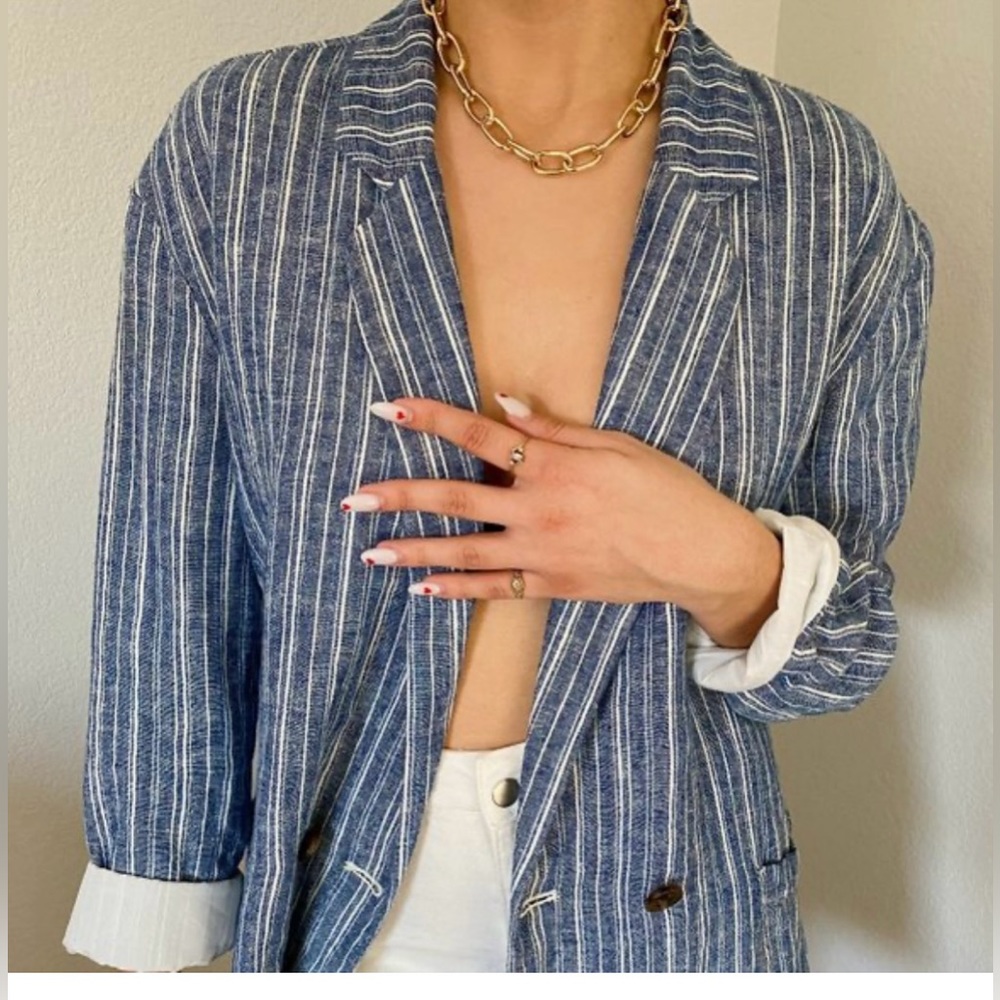 15. TREASURE AND BOND Linen Blend Oversized Blazer Jacket Women's 
Size M